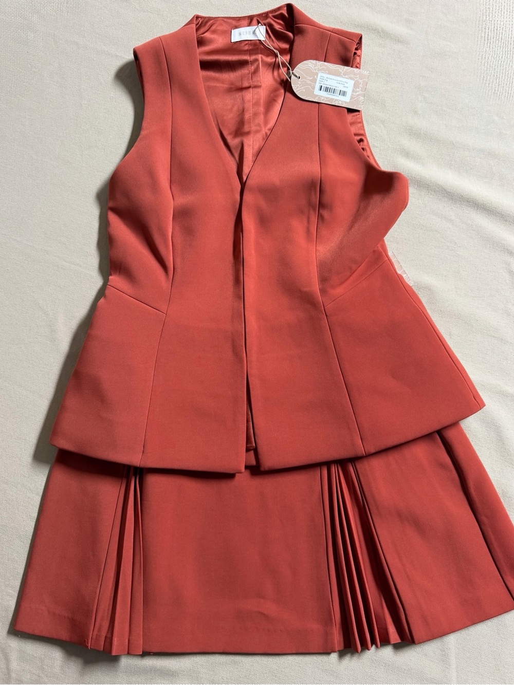 Women Sleeveless Peplum Skirt and Vest Set in Rust - Meshki